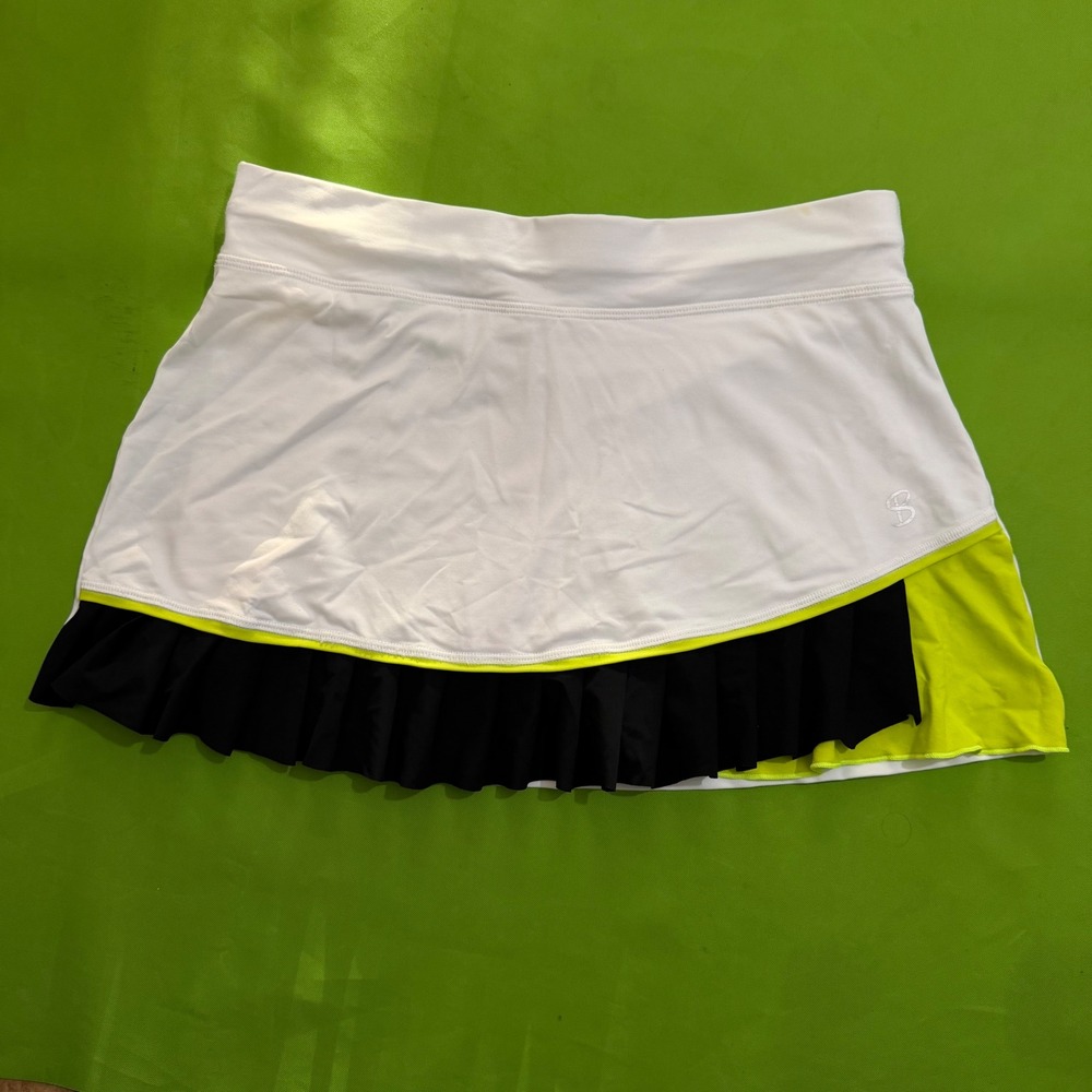 Medium Sofibella Pleated Tennis Skort White Lime Green Ruffle Athletic Skirt